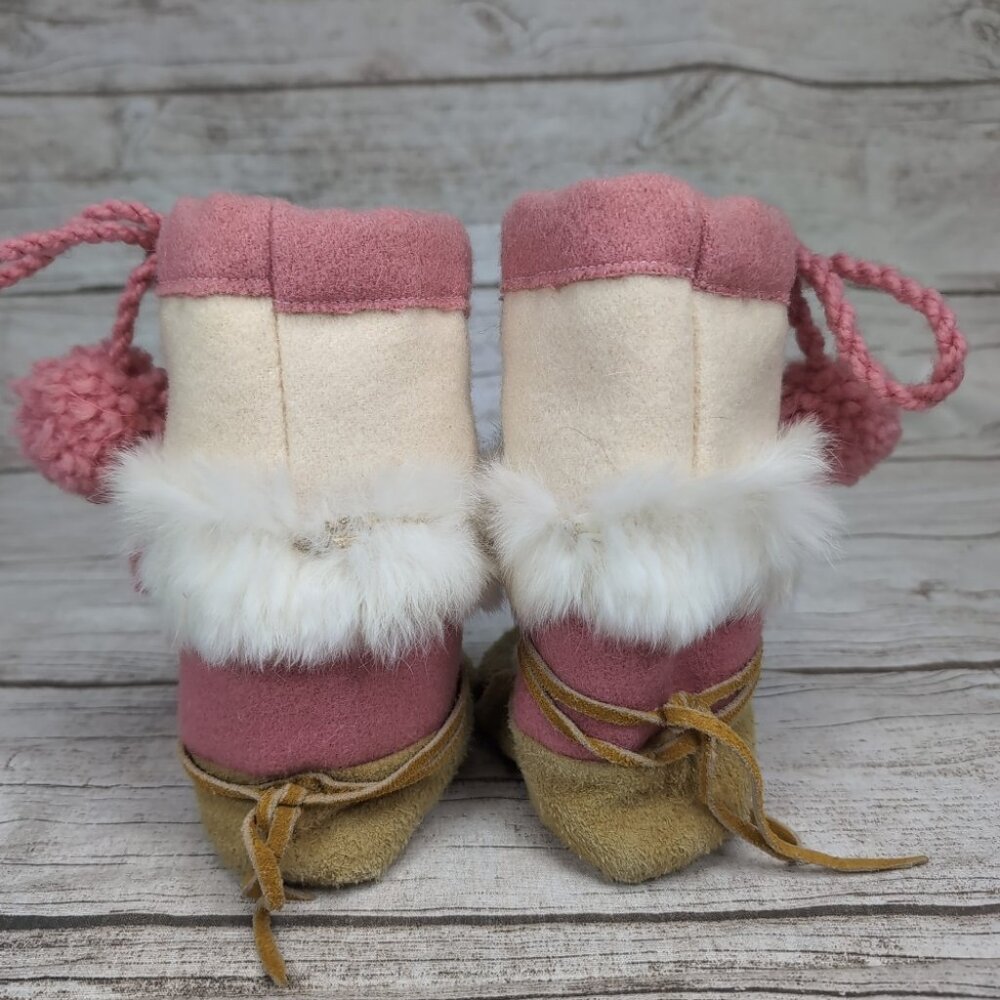 Handmade Native American Mukluk Leather With Fur Boots Youth Size 4 - Picture 5 of 9
